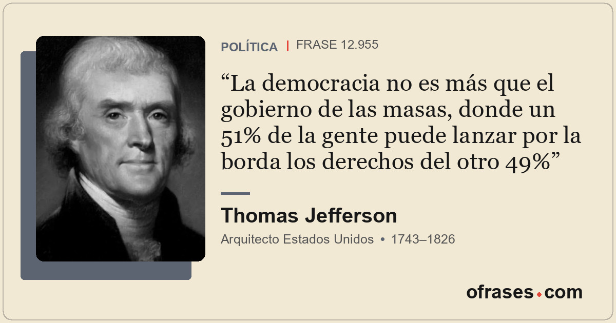 La democracia no es más que el gobierno de las masas, donde un 51% de la gente p...