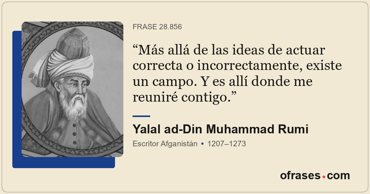 Más allá de las ideas de actuar correcta o incorrectamente, existe un campo. Y e...