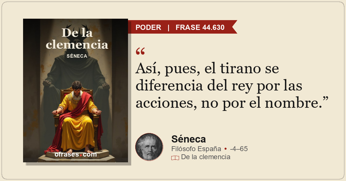 Así, pues, el tirano se diferencia del rey por las acciones, no por el nombre.