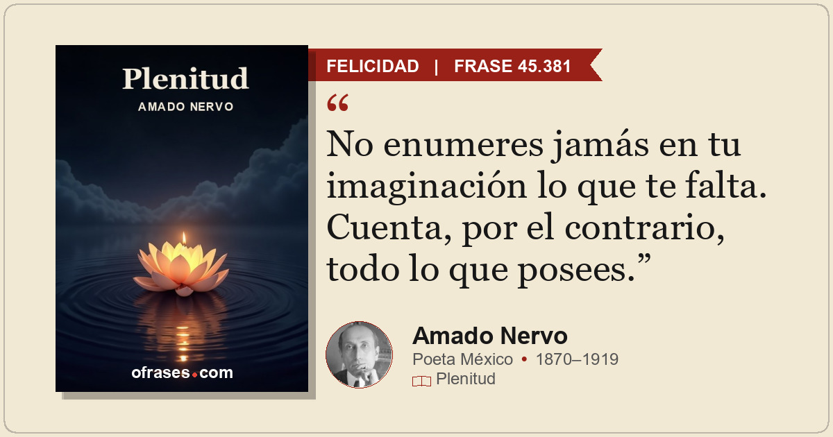 No enumeres jamás en tu imaginación lo que te falta. Cuenta, por el contrario, t...