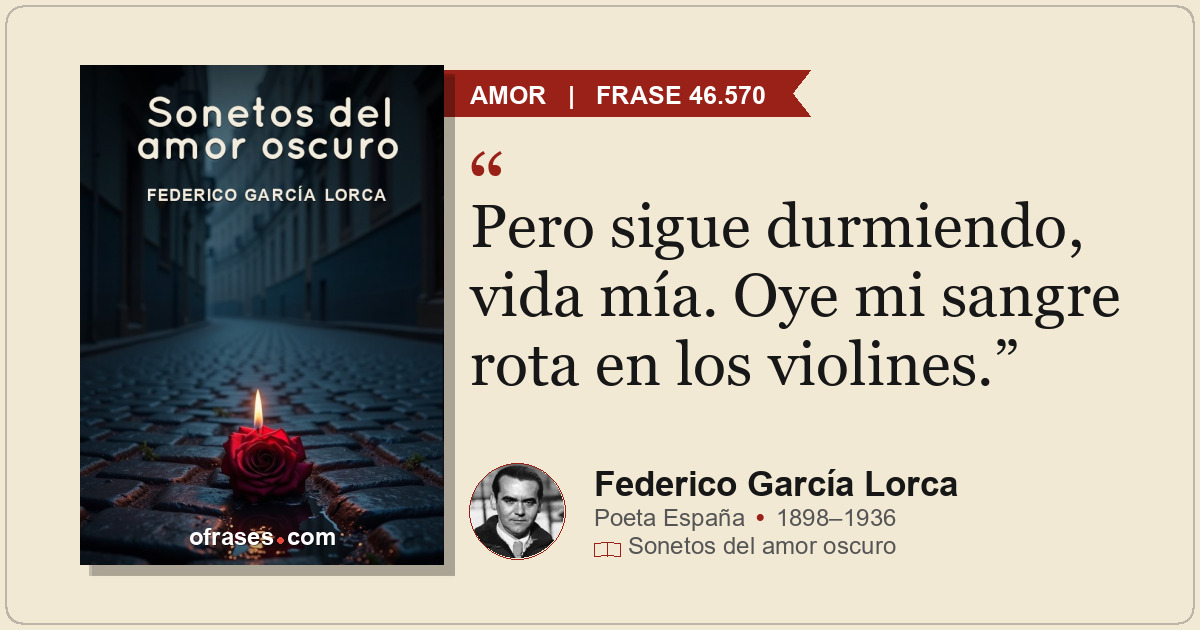 Pero sigue durmiendo, vida mía. Oye mi sangre rota en los violines.